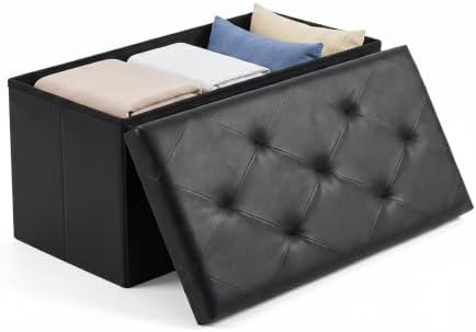 OLIXIS 30 Inch Folding Storage Ottoman Bench, Black Ottoman with Storage by OLIXIS