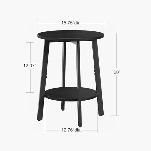 sthmec Side Table Set of 2, Small Round End Table with Storage Shelf for Small Space, 2-Tier Black Bedside Table Sofa Couch Table, Nighstands Set of 2 Accent Table for Living Room, Bedroom, Black - Image 3