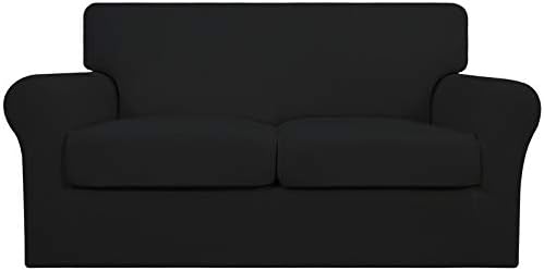 Easy-Going 3 Pieces Stretch Soft Couch Cover for Dogs - Washable Sofa Slipcover for 2 Separate Cushion Couch - Elastic Furniture Protector for Pets, Kids (Loveseat, Black, Medium) by Easy-Going
