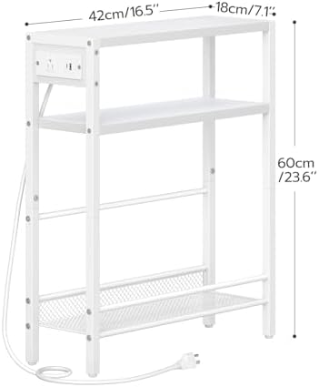HOOBRO Small Narrow Side Table with Charging Station, Skinny End Table for Small Spaces, Slim Nightstand with USB Ports Outlet, Sofa Beside Table with Storage Shelf, White WT102UBZ01 - Image 3