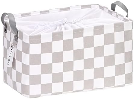 Hinwo 33L Large Canvas Storage Baskets with Lid and Handles by Hinwo