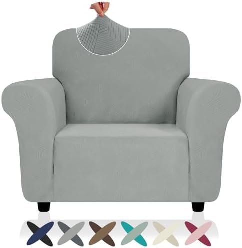 ZNSAYOTX Chair Cover with Arms (30"-47"), New Striped Sofa Chair Covers for Living Room, Dogs Pet Friendly Anti-Slip Chair Protector Spandex Armchair Slipcovers (Light Grey, Chair) by ZNSAYOTX