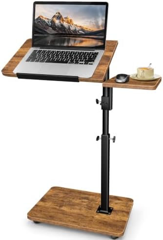 End Table Adjustable Height, 22.8"L Side Table Tv Tray with Wheels, 90° Tilting Panel Couch Table That Slides Under, Small End Table for Small Spaces, Overbed Bedside Desk Mobile Rolling Laptop Stand by HENAYUK