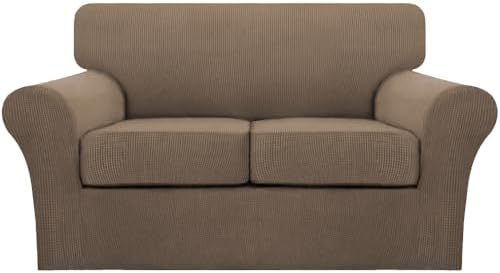 Turquoize 3 Piece Sofa Covers for 2 Cushion Couch Sofa Slipcover Soft Couch Cover for Dogs-Washable Sofa Furniture Cover with 2 Individual Cushion Covers, Thick Jacquard Fabric (Loveseat, Macchiato) by Turquoize