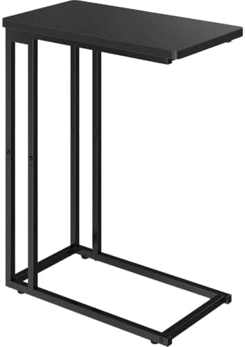 Yusong C Shaped End Table - Slide Under Sofa Couch Bed, Small Table for Small Spaces, Skinny Overbed, Coffee Drink Snack Table for Living Room, Black Oak by Yusong