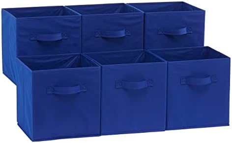 Amazon Basics Collapsible Fabric Storage Bins with Handles, Cube Organizer for Home Organization, 10.5"x10.5"x11", Navy, 6-Pack by AmazonBasics