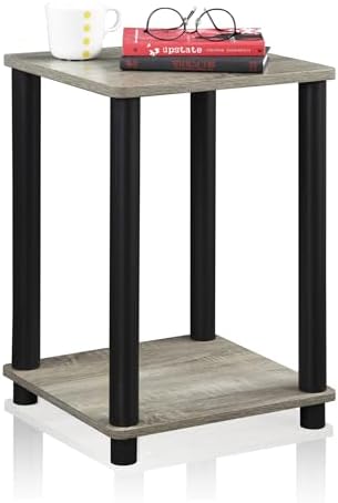 Furinno Modern Toolless 2-Tier Square Side Table, Open Shelf, Grey Oak - Image 4