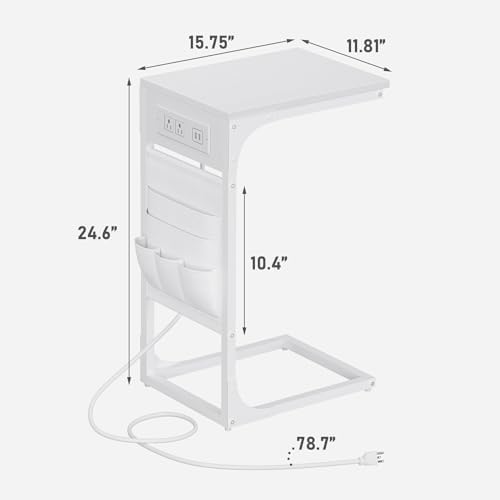 TUTOTAK C Shaped End Table with Charging Station, Side Table for Sofa - Image 3