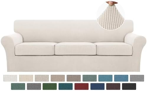 Turquoize 4 Piece Sofa Covers for 3 Cushion Couch Sofa Slipcover Soft Couch Cover for Dogs-Washable Sofa Furniture Covers with 3 Individual Large Cushion Covers, Feature Thick Fabric (XL Sofa, Ivory) by Turquoize