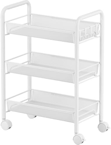 JANE EYRE 3-Tier Rolling Utility Storage Rack Cart on Wheels, Trolley Craft cart, Multi-Purpose Organizer Shelf, White by JANEEYRE