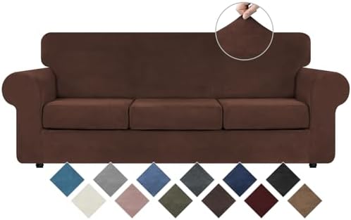 WEERRW 4 Pieces Couch Cover for Sofa Velvet Sofa Covers Washable, Chocolate by WEERRW