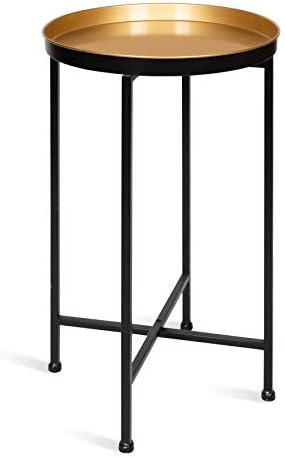 Kate and Laurel Celia Round Foldable Tray Accent Table, 14" x 14" x 25.75", Black and Gold, Modern Minimalist Design and Detachable Magnetic Tabletop by KateandLaurel