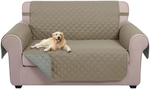 U-NICE HOME Loveseat Sofa Cover for 2 Cushion Couch, Khaki/Light Grey by U-NICEHOME