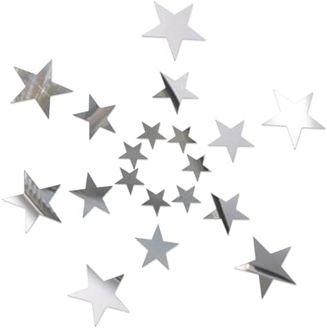 Dimeho 40 Pcs Silver Stars Mirror Wall Stickers, 3D Acrylic Mirror Wall Decorations for Living Room Removable Stars Stickers Art Decal for Bedroom Wedding Birthday DIY Wall Decor (Silver) by Dimeho