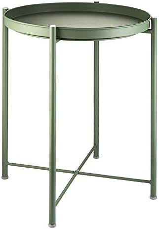 EKNITEY Small Side End Table: Metal Side Table with Removable Tray by EKNITEY