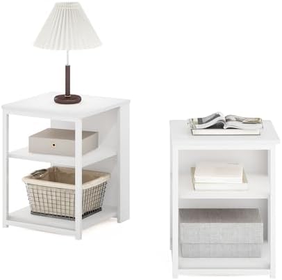Furinno CAMNUS Side Table Set of 2, 2-Tier Metal Frame, Solid White - Image 6