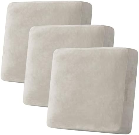 H.VERSAILTEX Velvet Stretch Couch Cushion Cover Plush Cushion Slipcover for Chair Loveseat Sofa Cushion Furniture Protector Seat Cushion Sofa Cover (3 Piece XL Sofa Cushion Covers, Oatmeal) by HVERSAILTEX