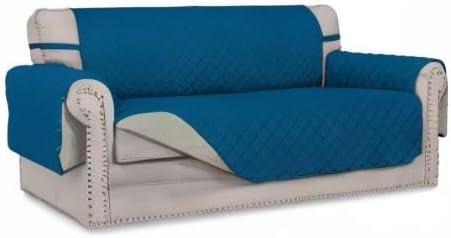 Easy-Going Reversible Couch Cover, 2 Cushion Sofa, Peacockblue/Beige - Image 7