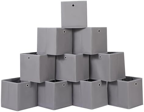 Foldable Storage Cubes Bins ,11 Inch Cloth Storage Cube Fabric Storage Box Cubes Organizer Baskets with Handles for Home Organizer Set of 10 (Grey) by NieEnjoy