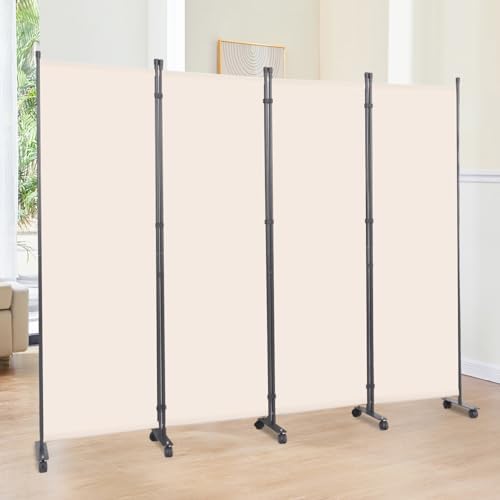 Room Divider 6FT 4 Panel Folding Wall Divider with Lockable Wheels,Beige by JVVMNJLK