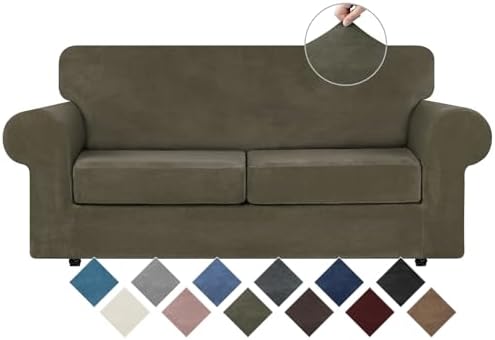 WEERRW Velvet Stretch 3 Pieces Couch Cover for Sofa Washable, Light Brown by WEERRW