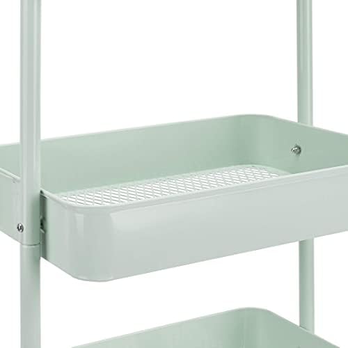 Amazon Basics 3-Tier Metal Rolling Utility Cart, Storage Organizer, Multi-Functional Kitchen Island Cart, Portable Shelving Unit with Caster Wheels, Mint Green - Image 6