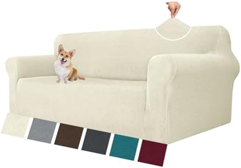 MAXIJIN Couch Covers for 3 Cushion Couch Sofa (71"-91"), 1-Piece Stretch Sofa Cover Slipcover Furniture Protector with Elastic Bottom for Kids,Dogs (Large, Diamond Pattern Beige) by MAXIJIN