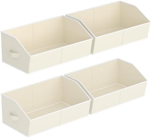 Homsorout Storage Bins for Shelves - Large Trapezoid Closet Shelf Organizer, Fabric Organization Bins with Handles, Storage Baskets for Clothes, Towel, Purse, 4 Pack, Beige by Homsorout