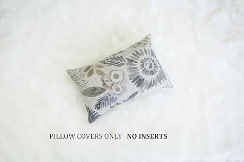 Mika Home Pack of 2 Decorative Oblong Rectangular Throw Pillow Cover Cushion Cases for Chair,Sunflower Pattern,12x20 Inches, Grey Cream - Image 3