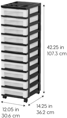IRIS USA 10-Drawer Rolling Storage Cart, Black/Pearl - Image 3