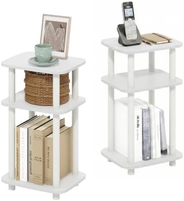 Furinno JUST 3-Tier Telephone Table Set of 2, Turn-N-Tube Toolless Side Table with Open Shelf, Round Curve Corner Night Stand, Bedside Table, for Living Room, Bedroom, White by Furinno-FitsYourSpaceFitsYourBudget