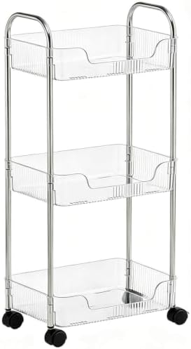 3 Tier Storage Organizer Rolling Utility Cart with Clear Baskets & Wheels by Unknown