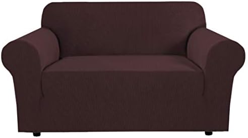 H.VERSAILTEX Stretch Love Seat Couch Covers Couch Slipcovers for 2 Cushion Couch Sofa Cover for Loveseat 1 Piece with Elastic Bottom, Textured Checked Jacquard Fabric(Loveseat 58"-70" Wide, Chocolate) by HVERSAILTEX