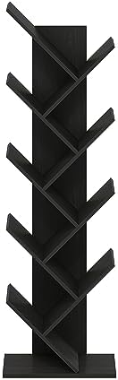 Furinno TREE Book Shelf, 9-Tier Bookshelf, Tree Bookcase with Angled Open Shelf, 8.4 x 15.7 x 50.9, Corner Shelf for Room Decor, for Living Room, Bedroom, Home Office, Espresso - Image 6