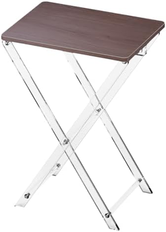 Folding TV Tray Table with Wooden Top, Acrylic Large Folding TV Tray Table Deep Walnut Foldable Small Desk Space-Saving Side Table for Living Room, Bedroom, Kitchen, Snack & Serving Table by CRYSFLOA