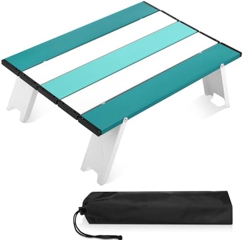 CroBlissful Beach Table Folding Camping Portable Table Striped White Aluminum Side with Carry Bag for Summer Camping Picnics and Outdoor Activities(16x11x5 in,Mint Green) by CroBlissful