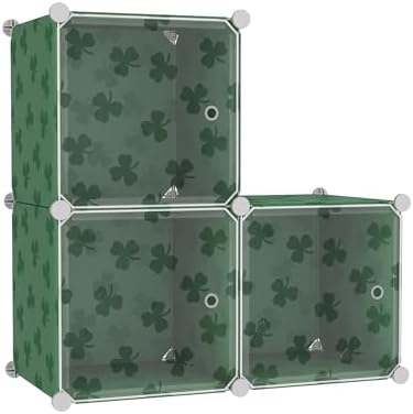 C&AHOME Clover Embossed Storage Organizer with Doors 3-Cube Shelf Green by CAHOME