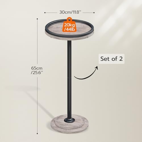 HOOBRO Small Round Side Tables, Set of 2, Drink Tables, Coffee Martini Tables with Pedestal Accent for Small Spaces in Living Room, Bedroom, Sofa Couch, Greige BG168BZP201 - Image 3