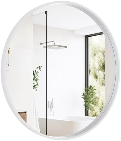 WallBeyond Round Wood Mirror 28 inch Circle Wall Mirror for Bathroom Round Wall Mirror for Wall Decor, Vanity, Entryway Living Room (White) by WallBeyond
