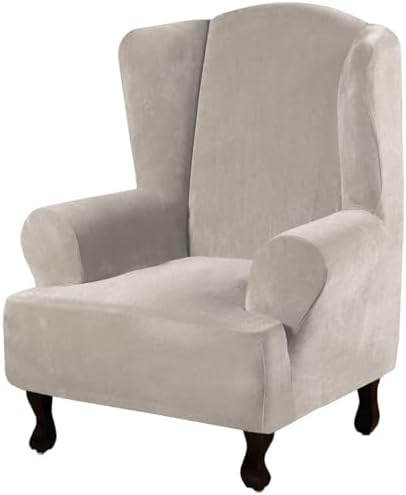 H.VERSAILTEX Wingback Chair Covers Velvet Plush Wing Chair Slipcover 1 Piece High Stretch Wing Back Chair Slipcovers Sofa Cover Furniture Cover with Elastic Bottom, French Oak by HVERSAILTEX