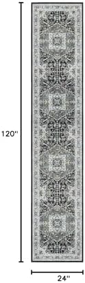 Madane Washable Runner Rugs 2x10 for Hallway Kitchen Grey Green/Black Olive - Image 2