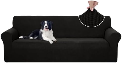 U-NICE HOME 4 Seater Stretch Couch Cover for 3 Cushion Sofa, Black by U-NICEHOME