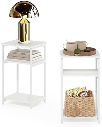 Furinno JUST 3-Tier Telephone Table Set of 2, Metal Frame Modern Side Table with Open Shelf, Night Stand, Bedside Table, Easy Assembly, for Living Room, Bedroom, White - Image 5