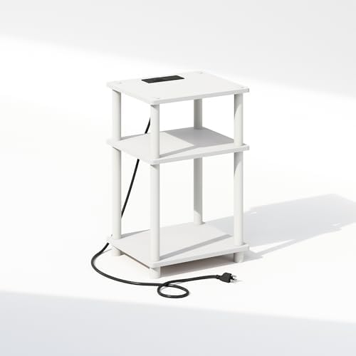 Furinno JUST 3-Tier Night Stand with Charging Station, White by Furinno-FitsYourSpaceFitsYourBudget