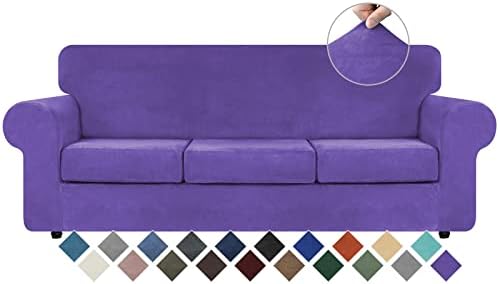WEERRW 4 Pieces Couch Cover for Sofa Velvet Sofa Covers Washable, Purple by WEERRW