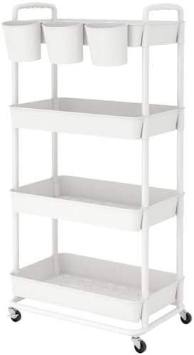 JIUYOTREE 4-Tier Plastic Rolling Storage Cart Utility Cart White by JIUYOTREE