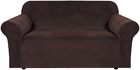 H.VERSAILTEX Stretch Velvet Loveseat Covers for 2 Cushion Couch Covers for Living Room Sofa Covers Slipcovers with Non Slip Straps Bottom, Ultra Thick Comfy Velour (Width 58"-72", Chocolate) by HVERSAILTEX