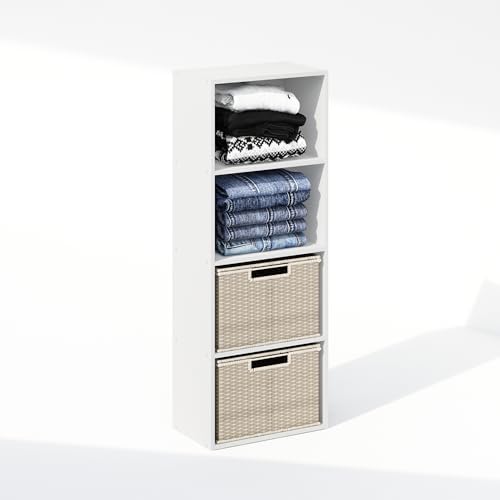 Furinno Reed Closet Organizers and Storage, 4-Tier Closet Organizer, Open Shelf Closet Storage, for Wardrobe, Bedroom, Living Room, White by Furinno-FitsYourSpaceFitsYourBudget