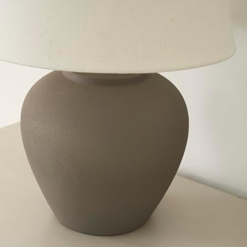 Nourison Home 20" Brown Matte Ceramic Table Lamp with Fabric Shade, Bedside Nightstand Lamp for Bedroom, Living Room, Entryway - Image 5