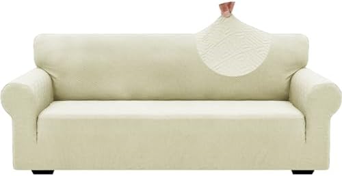 ZNSAYOTX 1 Piece Jacquard Couch Covers for 3 Cushion Couch Living Room High Stretch Sofa Cover Pets Dogs Friendly Anti Slip Thickened Slipcovers Furniture Protector (Large,New Pattern Light Beige) by ZNSAYOTX